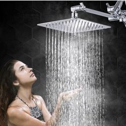 G-Promise All Metal Dual Square Rain Shower Head Combo - 8" | Handheld Shower Wand with 71" Extra Long Flexible Hose | Smooth 3-Way Diverter | Adjusta