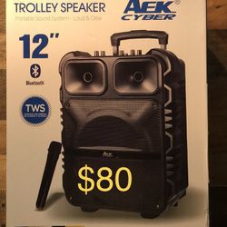 12” Aek Bluetooth trolley speaker With Microphone & LED Display Ligths 🔊🎤🎶🎶
