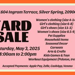 Yard Sale TODAY SILVER SPRING - Peloton Bike, Treadmill, Clothes, Shoes, Pet Supplies, Electronics, Etc. 