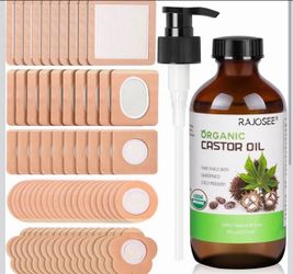 32 pieces Castor Oil Pack with Castor Oil Organic Cold Pressed Glass Bottle 8oz, Cotton Caster Oil