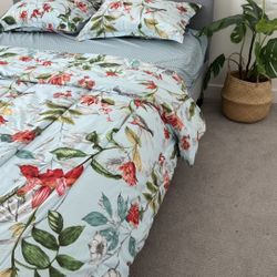 Queen Bed Frame + Mattress + Floral Bedding 