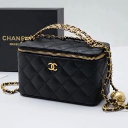 Chanel beauty black makeup vanity bag cosmetic chain included