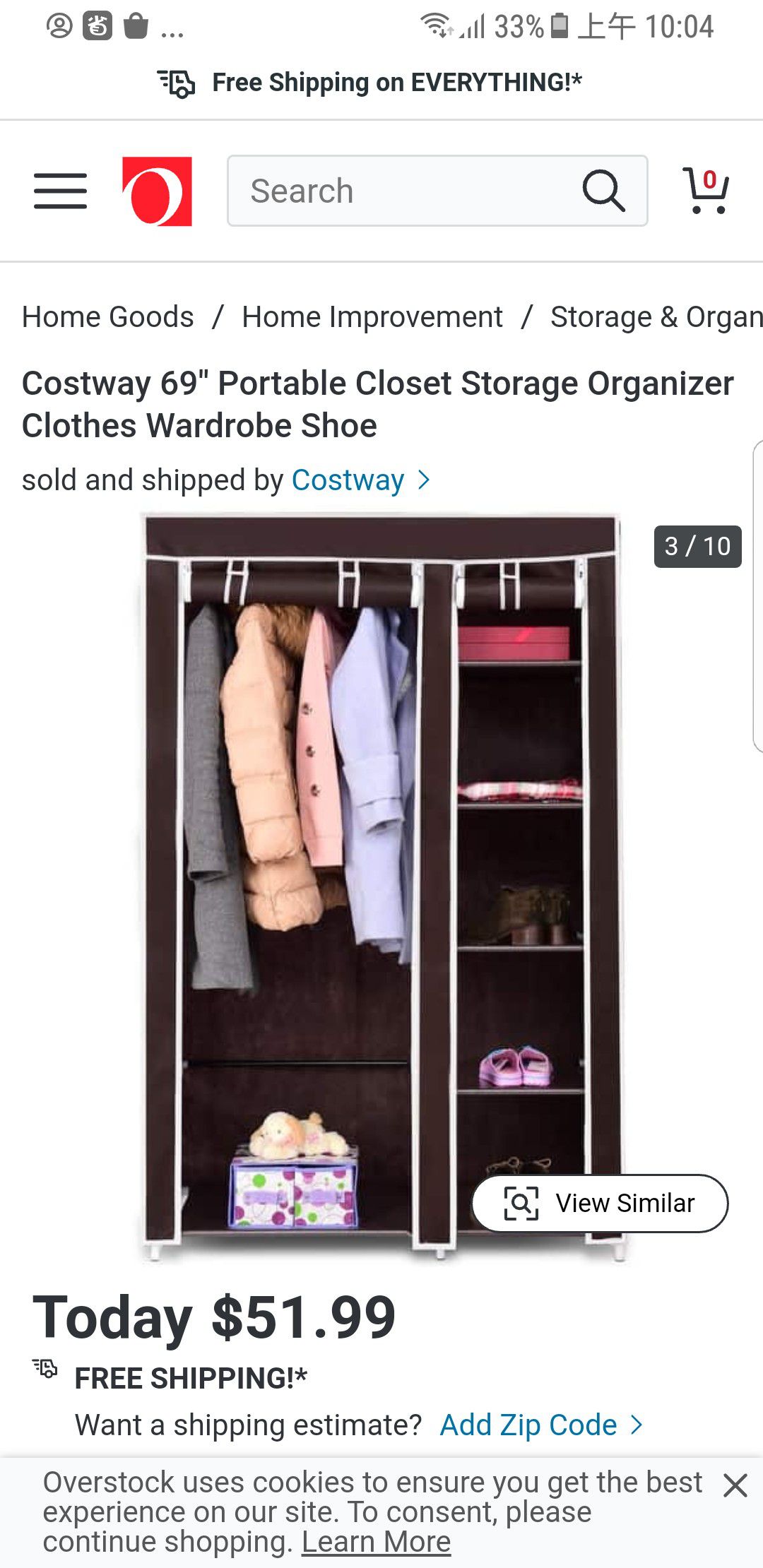 Portable Closet Storage Organizer Clothes Wardrobe Shoe Rack W/6 Shelves