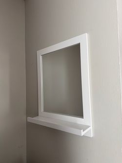 White Wall Mirror with Shelf & Hooks – 24” x 18.5” – $50 OBO