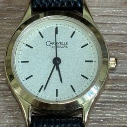 Vintage Caravelle by Bulova Women's Gold Tone Watch - Hadley-Roma Leather Strap