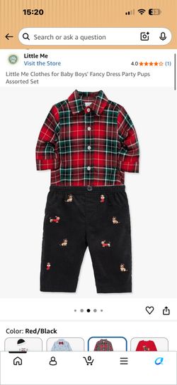Little Me Baby Boy Plaid Bodysuit & Dachshund Corduroy Pants Set  9M