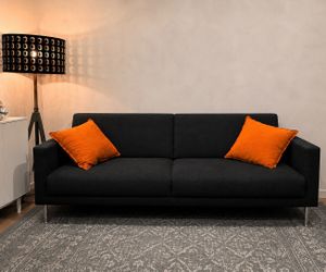 Black Mid Century Modern Bouclé Sofa Couch
