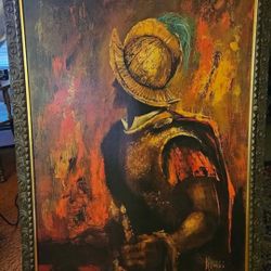 Vintage Mid Century Conquistador Oil Painting Rare Art By REYNALDO 
