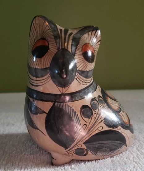 Vintage Tonala Mexican Pottery Owl Signed 5”