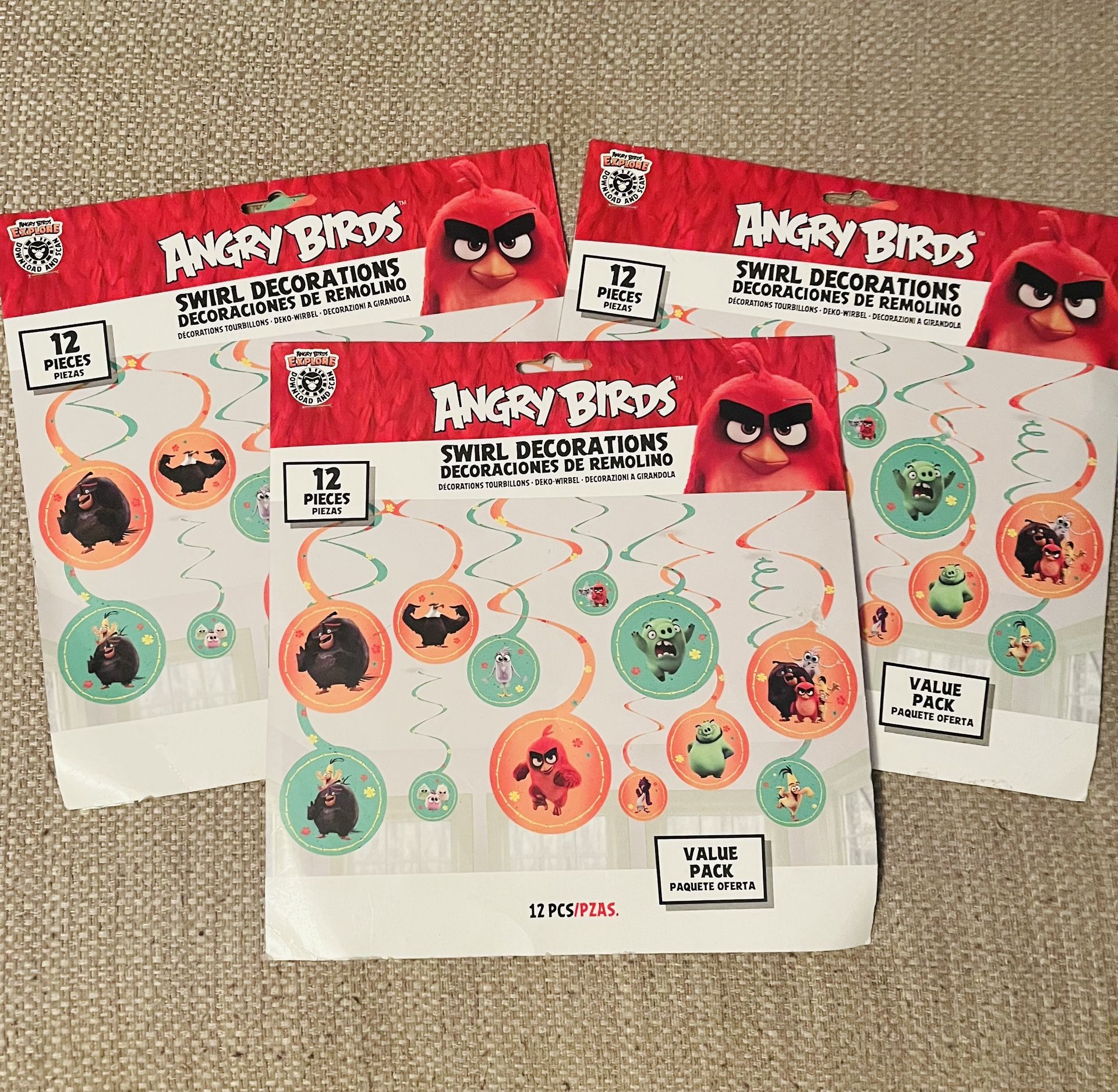 3 Packs Hard to Find Angry Bird Swirl Decorations