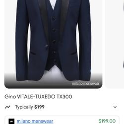 Gino Vitale Men's 3 Pc Slim Fit Tuxedo Set TX300 in Navy Size 40R Pants 34