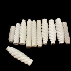 11 Antique White Milk Glass Gaslight Spiral Candles in Mario Palomino Cigar Box