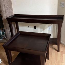 Wood Console Table with Matching Side Table – Dark Brown