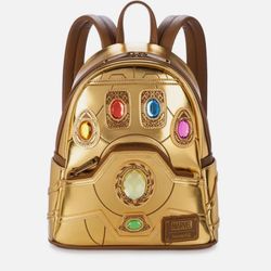 NEW Loungefly Marvel Metallic Gold Thanos Gauntlet Mini Backpack w/ Infinity Stones