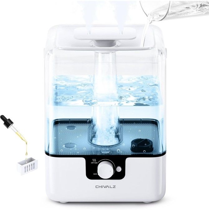 6L Humidifiers for Bedroom Large Room Home, Cool Mist Top Fill Humidifiers for Baby Nursery and Plants, 26dB Quiet, Nightlight, Up to 50 Hours, Oil Di