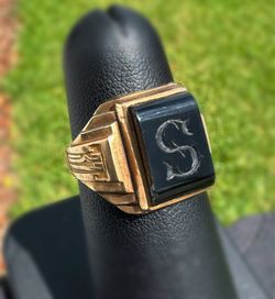 Jewelry 10k solid yellow gold black onyx 3CT letter S ring size 6.25
