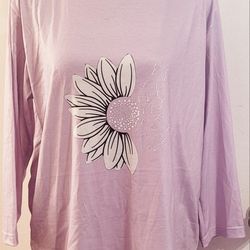 Women Long Sleeve Large Sunflower Lilac T-shirt