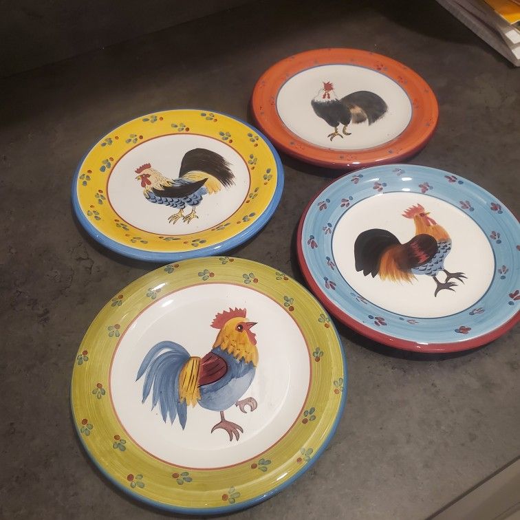 Vintage Plate Milson & Louis hand Painted Plates Rooster Salad Set Of 4 8 inch