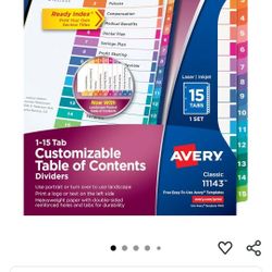 Avery 15 Tab Dividers 1 set In Each Pack