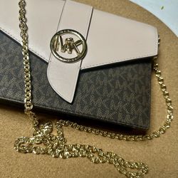 Michael Kors Crossbody Brown Logo and Pink, Gold Chain