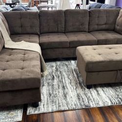 COSTCO Brown Chenille Sectional Couch And Ottoman