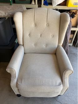 Cream Beige Wingback Recliner Chair – Tufted Back & Nailhead Trim