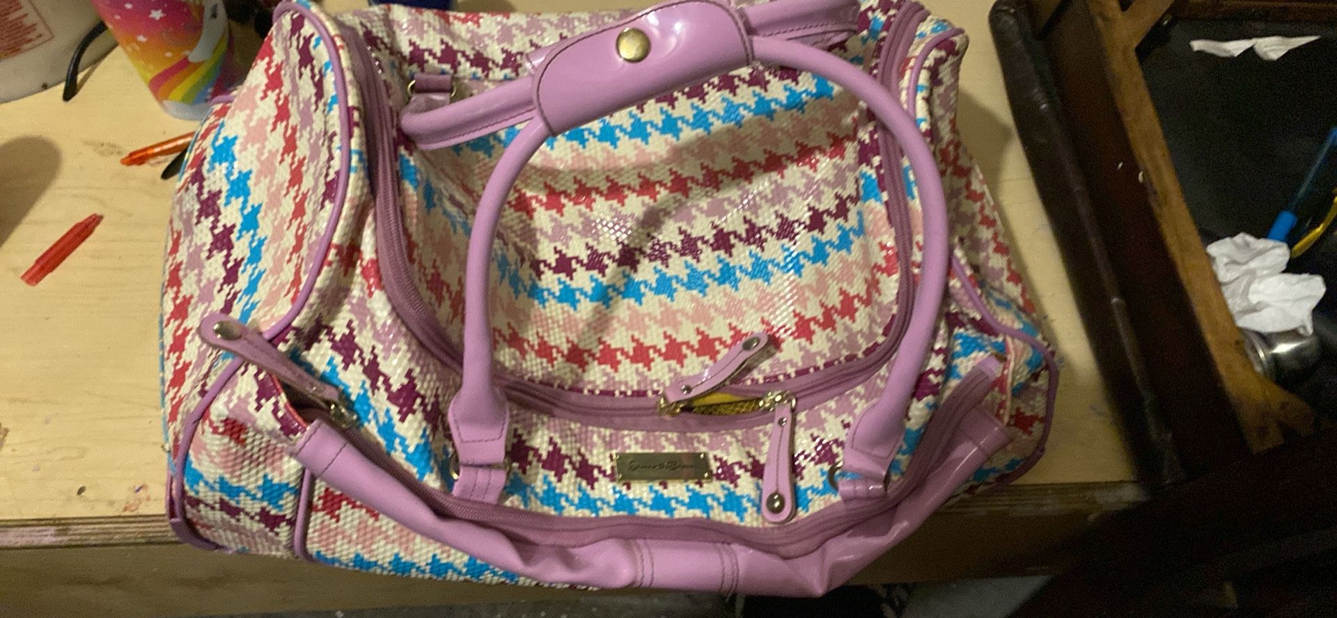 Samantha Brown Embossed HOUNDSTOOTH Weekender Wheeled Luggage