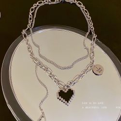New Double Layers Black Heart Necklace 