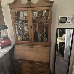 Vintage Four Centuries Baroque Style Lighted Secretary Desk Bookcase