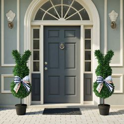 2 Pieces 3FT Artificial Bunny Topiary Trees with Weighted Pots, 2-Pack UV Resistant Fake Boxwood Rabbit Plant New