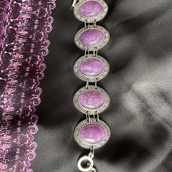 Statement Silver-tone BRACELET With Purple-Mauve Stone/Accent. NWOT