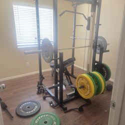 Complete Work Out Cage With Two 55lb Barbells 