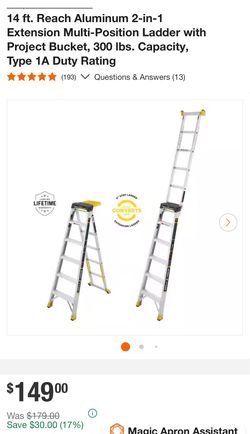14 ft. Reach Aluminum 2-in-1 Extension Multi-Position Ladder with Project Bucket, 300 lbs. Capacity, Type 1A Duty Rating