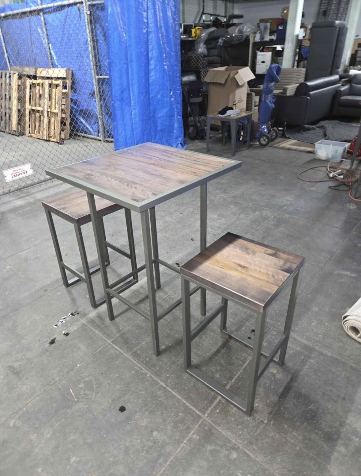 Solid Wood Pub Table and Two Stools