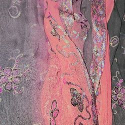 BEAUTIFUL Pink & Lilac Unfinished Hem Sheer Fabric