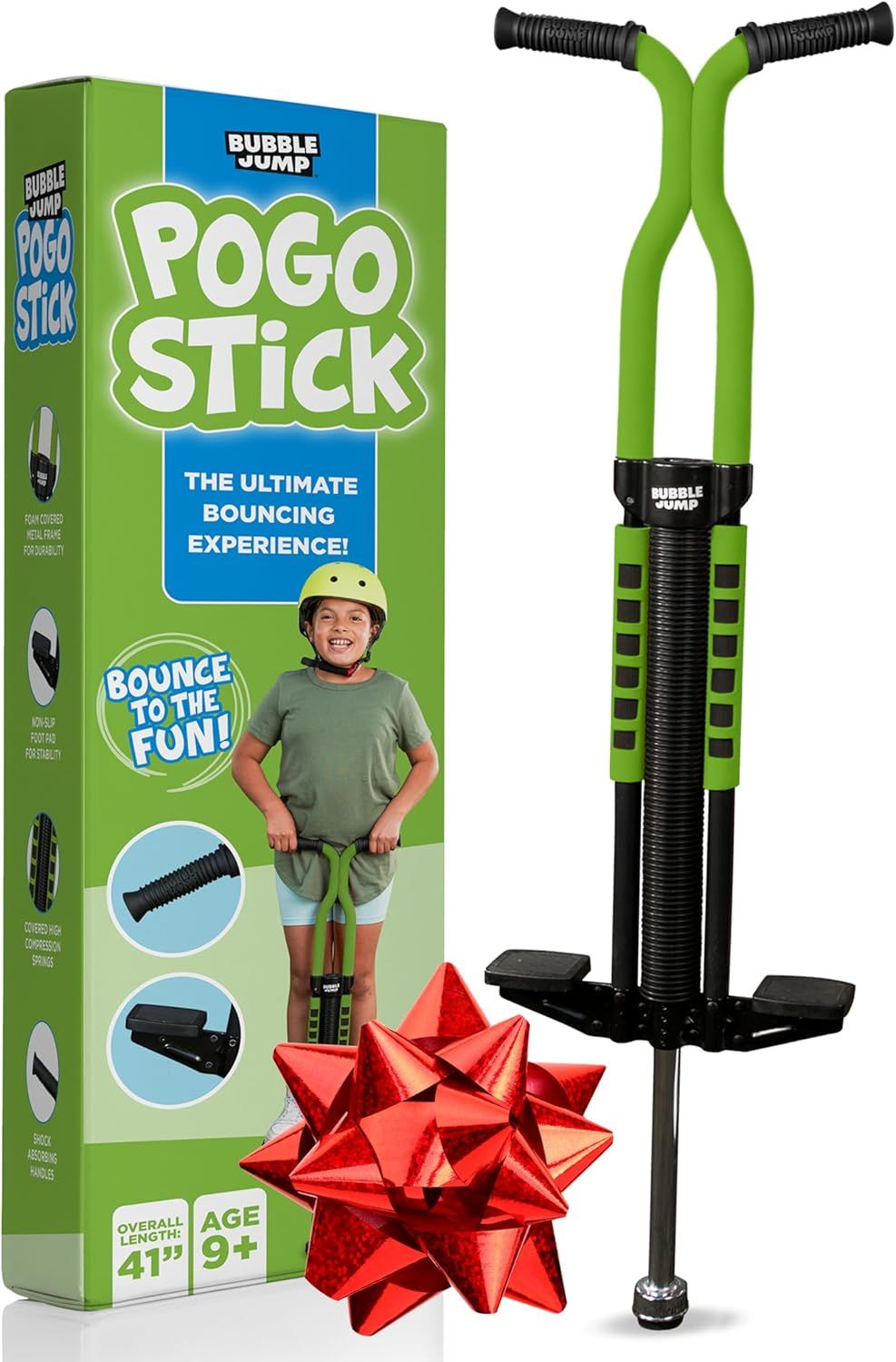 Pogo Stick for Kids Age 10 & up Green - for Boys, Girls, Teens & Adults 80 to 160 Lbs - Easy Grip Rubber Handle Master Jumper Pogo Sticks - High Jumpi