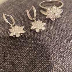  White Gold (ring Size 9) Earrings And Ring