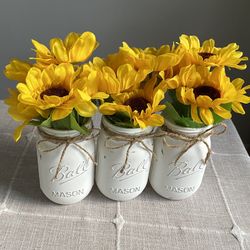 Chalk Painted & Distressed Mason Jar Vases 3 For $18