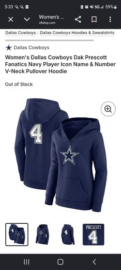 Women's Dallas Cowboys Dak Prescott Fanatics Navy Player Icon Name & Number V-Neck Pullover Hoodie