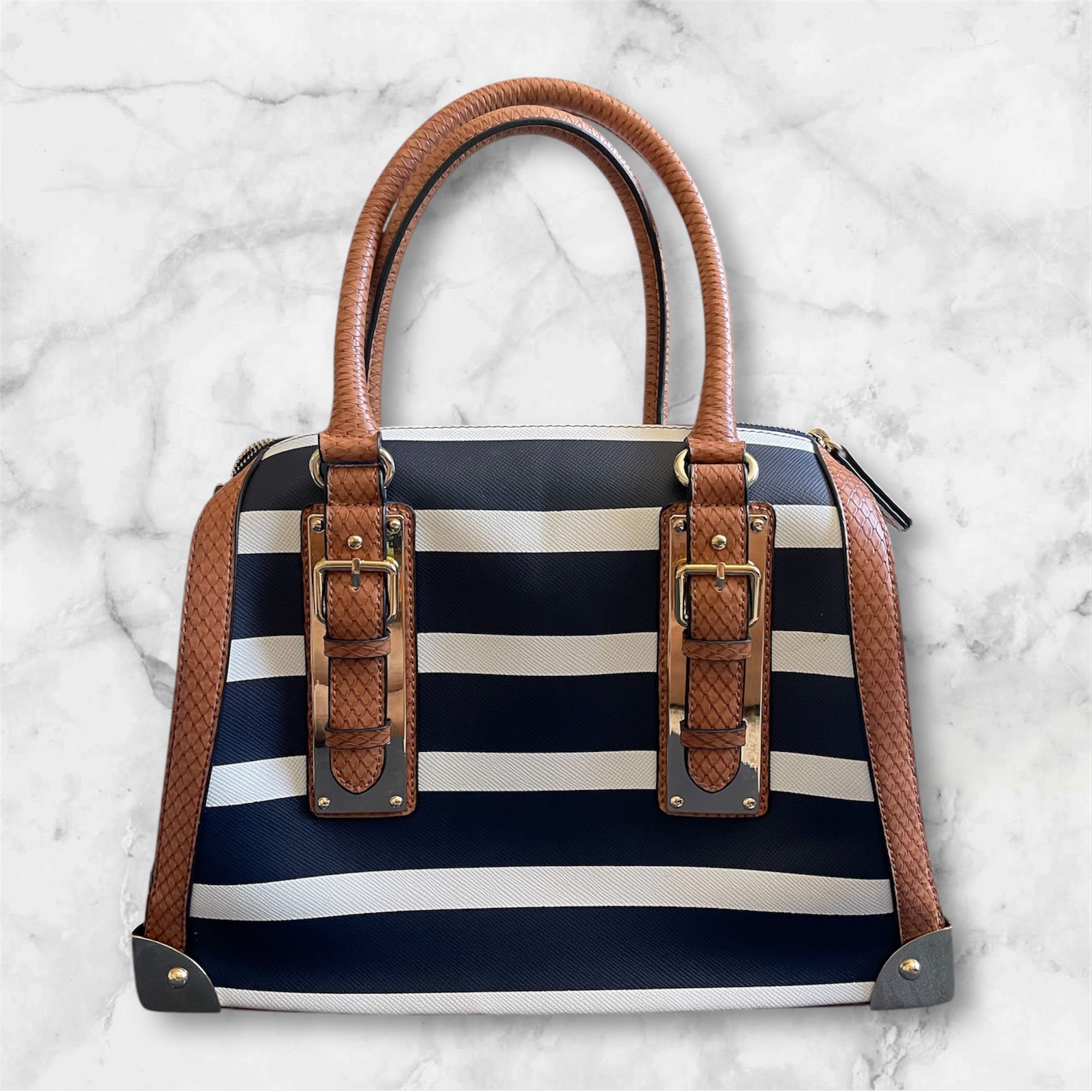 ALDO Blue White Striped Leather Handbag