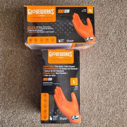🔥 2 PACK Gloves Orange Nitrile HEAVY DUTY 8mil CLEANING Glove Auto Mechanic Plumbing Industrial Large XL 200 Total Count