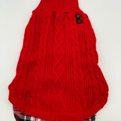 Turtleneck Red Small Dog Sweater Knitwear w/Leash Hole Gingham Patchwork, XL NEW