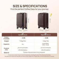 86｝Carry On Luggage 22x14x9 Airline Approved, 20 Inch Suitcase with Front Compartment, Coffee-Infused PC Hard Shell, Eco-Friendly, Cup Holder, Clamshe