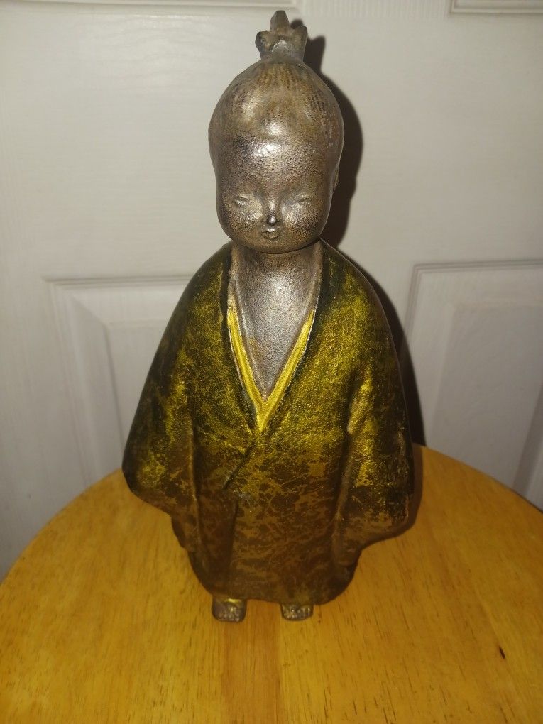 Okimono Figurine " Selflessness Child " Japan Cast Iron  Figure.