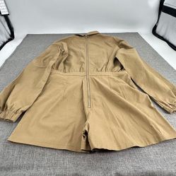 No Vacancy Tan Romper Shorts Fanny Pack Attached Collared‎ Long Sleeve Medium