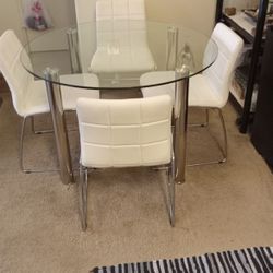 White Pleather And Glass Table Set