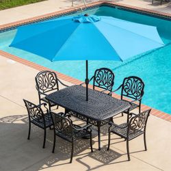 11 ft. Steel Market Crank Patio Umbrella Aqua Or Red