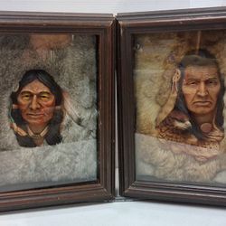Unique Pair Of Native American Neil J Ros Collector Sculptures In Shadow Boxes