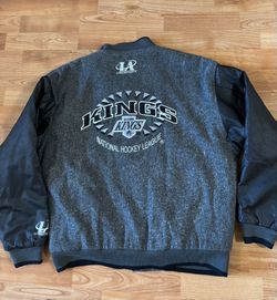 LA Kings logo athletics Sz m vintage leather wool bomber jacket #hockey