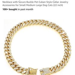 $10-Gold Dog Chain Diamond Collar Walking Metal Chain Necklace with Secure Buckle Pet Cuban Style Collar Jewelry Accessories for Small Medium Large Do